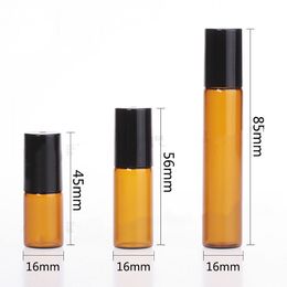 Fast Delivery Mini Amber Bottles 3-10ml Roller Bottle With Steel Ball/Glass Beads And Black Cap