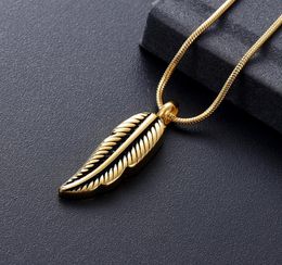 Z929 Gold Colour Feather Design Stainless Steel Cremation Jewellery for Pet Ashes Memorial Urn Keepsake Jewellery Funnel and Gi6742790