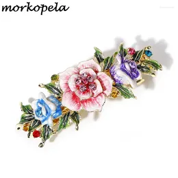 Hair Clips Morkopela Enamel Flower Clip Jewellery Vintage Rose Rhinestone Pin Barrettes Women Banquet Accessories