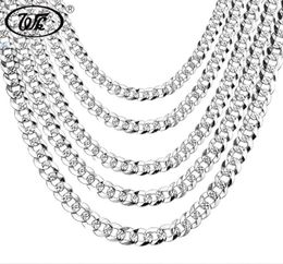 WK 100 925 Sterling Silver Mens Silver Chain Necklace Men Hip Hop Rapper Curb Cuban Link Chain Male 4MM 5MM 6MM 20 22 26" NM0057851819