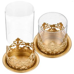 Candle Holders 2 Pcs Vessels Candlestick Clear Ornaments Cylinder Sleeve Iron Tabletop Holder