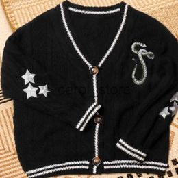 Men's Sweaters Stars Embroidered Vintage Taylor Knitted Cardigan Autumn V-Neck Button Swift Sweater Long Sleeve Black Coat Winter Clothes Women J231213