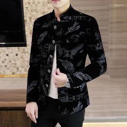 Men's Suits Casual Standing Collar Golden Velvet Suit Korean Trend Velour Young Zhongshan Single Western Autumn Coat Men Blazer