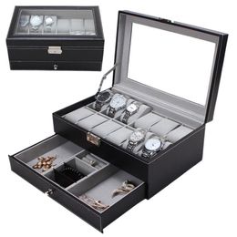 12 Grids Slots Double Layers PU Leather Watch Storage Box Professional Watch Case Rings Bracelet Organizer Box Holder245P