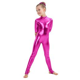 Dancewear AOYLISEY Kids Long Sleeve Metallic Unitards Stirrups Dance Gymnastics Leotards Girls Shiny Dancewear Stage Performance Show Suit 231213