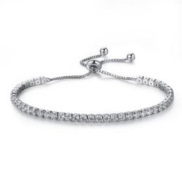 Elegant Platinum Plated Bezel Set Cubic Zirconia Tennis Adjustable Bracelet214O25980646188470