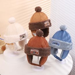 Trapper Hats Kids Bomber Hat Cute Plush Girl Boy Winter Cap with Earflaps Helmet Beanies Bonnet Children Russian Ears 310Y 231212