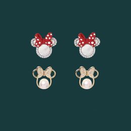 Stud Bow Cute Earrings Whole Pearl Mouse Crystals Cartoon Jewelry For Women 2021 Trend Anime Charm Wedding Accessories272N