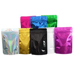 8 5 13cm 100Pcs Lot Colourful Shiny Aluminium Foil Stand Up Zip lock Packing Bag Doypack Mylar Food Packing Pouch Resealable Package2356