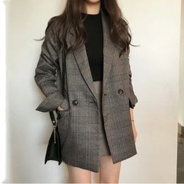 Women's Suits Blazer Blazer Cheque Long Sleeve Cotton Jacket Csual Vintage Coat Plaid Notched Solid Elegant Tops 131B 231213