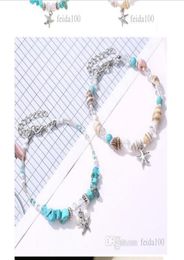 Shell bracelet Crossborder Fashion Seashell Starfish Bracelet Turquoise Conch Beads Handdecorated Beach Footchain WL8802793278