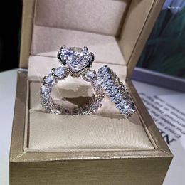 Cluster Rings Luxuriously Gorgeous 2PC Two-Piece Set Of Heart-Shaped Diamond Couple For Women Geometric Christmas Gift Banquet Jewellery