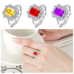 Cluster Rings Arrival Super Flash Crystal Square Ring Female Bride Finger Accessories Dazzling S925 Women Anniversary Jewellery