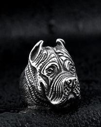 Men039s Vintage Stainless Steel Ring Viking Pitbull Bulldog Gothic Pug Dog Head Totem Amulet Punk Animal Jewellery for Men Boys6306141