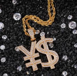 Hip Hop Jewellery Dollar Pendant Necklace for Men Women with Chain Gold Filled Micro Pave Cubic Zircon Bling Necklace Rapper Acces5620421