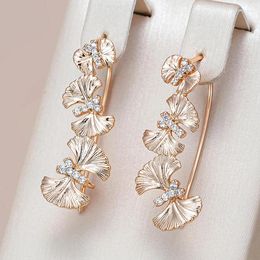 Dangle Earrings Kienl Vintage Crystal Flower Long Drop Earring For Women 585 Rose Gold Colour Shiny Natural Zircon Accessories Daily Fine