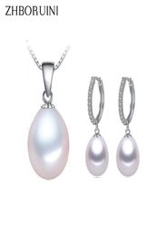 ZHBORUINI Pearl Jewellery Set Natural Freshwater Pearl Necklace Drop Zircon Earrings 925 Sterling Silver Jewellery For Women Gift8583889