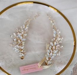1 PCS Le Liin Bride Opal Hair Clip Crystal Hairpin Bride Gold Hair Jewelry Wedding Hairpiece Y2004096785739