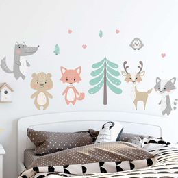 Cartoon Forest Animals Trees Bear Deer Fox Wall Stickers for Kids Room Baby Nursery Room Wall Decals Home Decorative Stickers