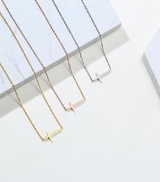 Chains Stainless Steel Minimalist Horizontal Gold Cross Pendant Necklace Women Delicate Jewellery Gift For Him With Chain4512241