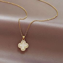 High Edition Double Sided Diamond Four Leaf clover Necklace Women's Necklace with Minimalist Temperament Clavicle Chain