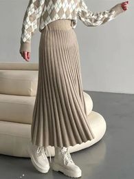 Skirts Tassel Knitted Mid For Women 2023 Elegant High Waist Solid Pleated Long Dresses Fashion Gentle All-match Lady Clothing