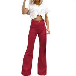 Women's Pants Daily Long Trousers Solid Bootcut Bell Bottom High Waist Machine Washable Casual Soft Wide Leg Women With Pockets Corduroy