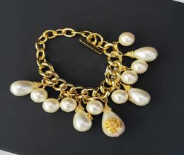 Brand Fashion Jewellery Gold Colour Chain Water Drop Pearls Tassel Bracelet Praty Jewellery C Design Unique Adjustable Bracelet3115048