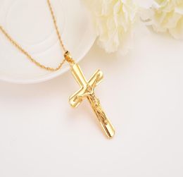 Men Fine Solid Gold Finish Necklaces Whole Crucifix Pendant Women Jewellery Fashion Jesus Decoration Dress2530215