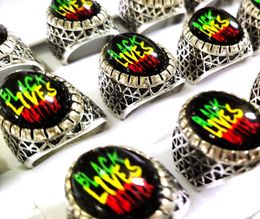 20pcslot Cat Eye BLACK LIVES MATTER Mens Punk Rocker Cool Ring Man Woman Silver Alloy Jewelry Party Gift3854597