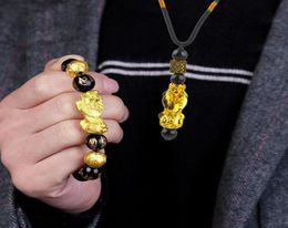 Charm Bracelets 1 Set Black Obsidian Stone Beads Bracelet Necklace Wealth Good Luck Jewellery Gift For Birthday Year6911087