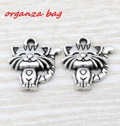 MIC 100pcs Ancient silver zinc alloy Singlesided cute cat Charm Pendants 18x 19mm DIY Jewellery A1103568301