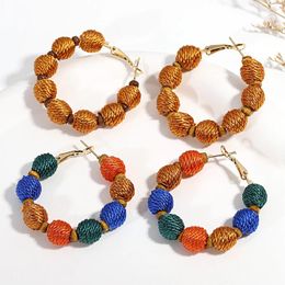 Hoop Earrings Lifefontier Colorful Handmade Wove Rope Beaded Big For Women Retro Round Ball Hanging Earring Jewelry Gifts 2023