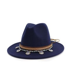2020 New European US Classic Jazz Fedora Hats with Folkcustom Band Large Brim Trilby Floppy Cap Panama Women Wool Felt Hat8526385