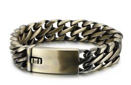 Large Fashion Mens Biker Whip chain Bronze Bracelet Stainless Steel Link Bangle 23mm 866 inch Heavy 147g weight3640232