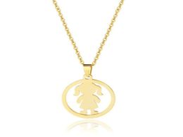 Pendant Necklaces Stainless Steel Small Baby Girl Child Character Figure In Circle Round Gold Chain Women Bridal Wedding Jewelry2513256