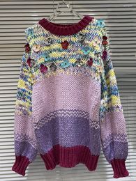 Women's Sweaters Fashion Designer Women Sweater Luxury Sequin Embroidery Colourful Loose Thick Wool Knitted Pullover