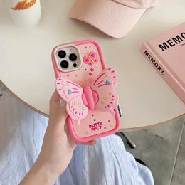 Lovely 3D Butterfly Folding Stand Bracket Phone Case For iPhone 13 15 Pro Max 14 11 12 Soft Silicone Shockproof Back Cover Funda 1pc