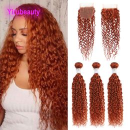 Brazilian Malaysian 100% Human Hair Water Wave Bundles With 4X4 Lace Closure 350# Colour Double Wefs With Closures 10-30inch