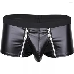 Underpants Sexy Men Open Crotch Boxer Shorts Zipper Front Bulge Underwear Faux Leather Male Panties Low Waist Boxers