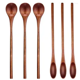 Coffee Scoops 6 Pcs Wooden Spoon Long Handle Mixing Teaspoon Manual For Kitchen