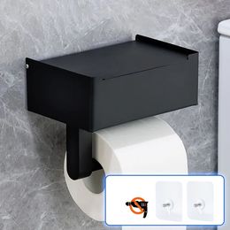 Toilet Paper Holders Toilet Paper Holder with Shelf Black 304 Stainless Steel Bathroom Kithcen WC Paper Towel Holder Box Stroage Rack Tissue Hanger 231212