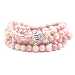 SN1380 Fashion Women's Bracelet Yoga 108 Mala Balance Bracelet 6 mm Rhodonite Stone Jewelry Trendy Buddha Head Necklace310T