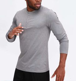 Lu Breathable casual Men Yoga Outfit Sports Long Sleeve T-shirt Mens Sport Style Collar button Shirt Training Fitness Clothes Elastic Quick Dry Wear 66