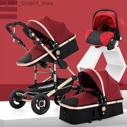Strollers# Light carriage folding four wheels baby stroller reclining hand push spring 3 in 1 rotate frame metals new year foldable universal cart simple Q231214