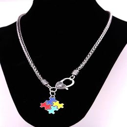 New styles puzzle Piece Pendant with Wheat link Chain necklace Autism Awareness Jewelry330f