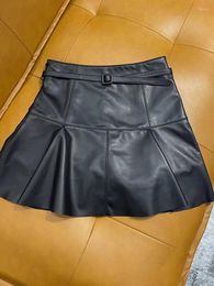 Skirts Mini Womens 2023 Korean Fashion Black Genuine Sheepskin Leather Skirt With Belt Sexy Lady High Quality