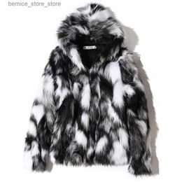 Men's Fur Faux Fur 2023 Winter Warm Plus Fleece Faux Fur Casual Mens Hooded Jacket Thick Boutique Fashionable Male Slim Coats Size S-5XL Q231212