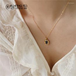 Pendant Necklaces French Elegant Black Zircon Vintage Necklace For Women Girl Fashion Simple Stainless Steel Plated 18K Gold Jewelry