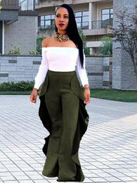 Women's Pants Autumn Fashion Solid Colour Ruffle Side Outdoor Clothes For Women High Waist Lounge Pant Straight Leg Floor Length Trousers